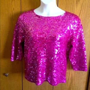 Gorgeous and fun! Fuchsia silk & sequin White + Warren top.